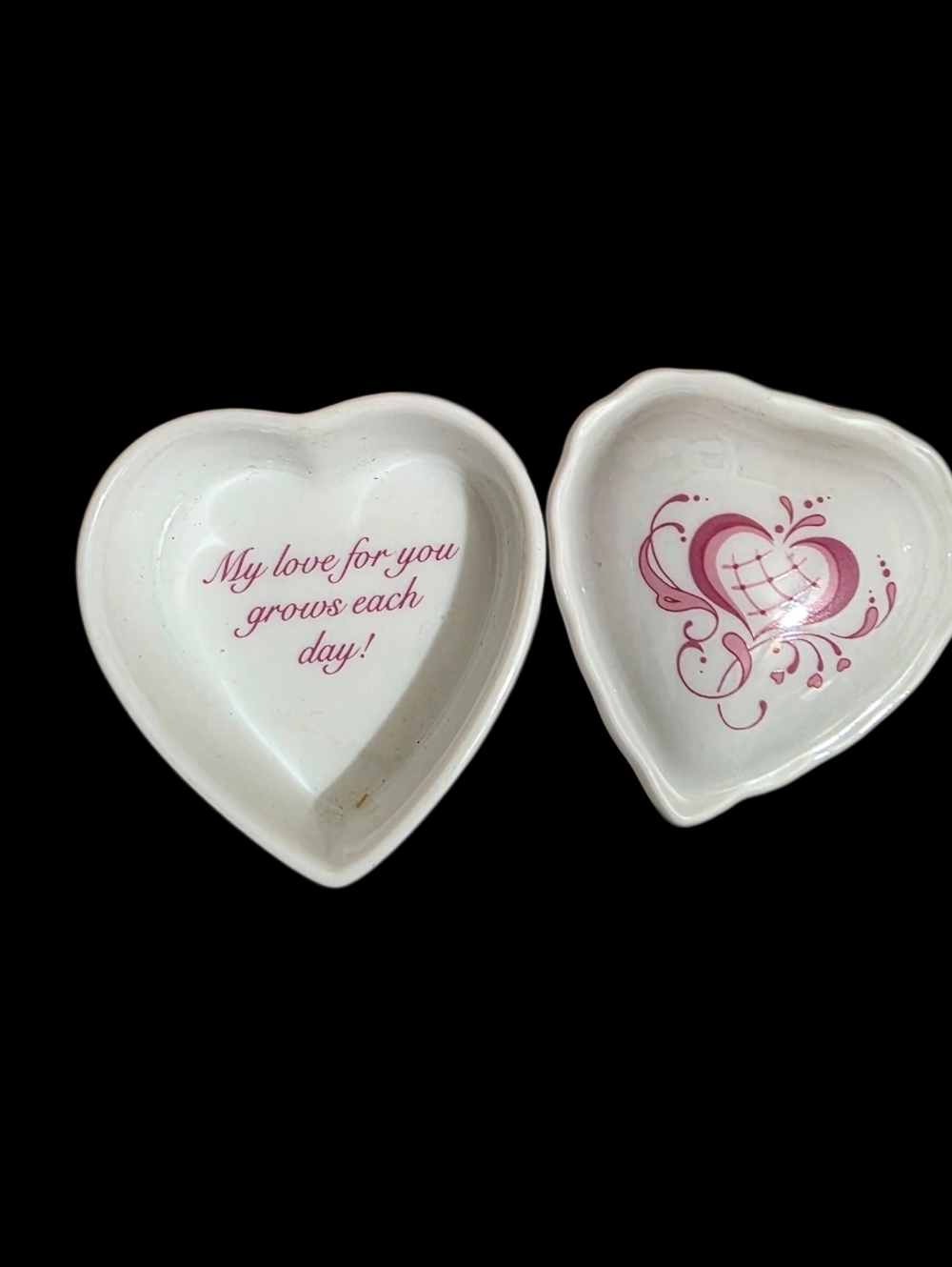 Enesco 1989  Heart Trinket Dish With Cover Pink Artwork With Sentiment Inside